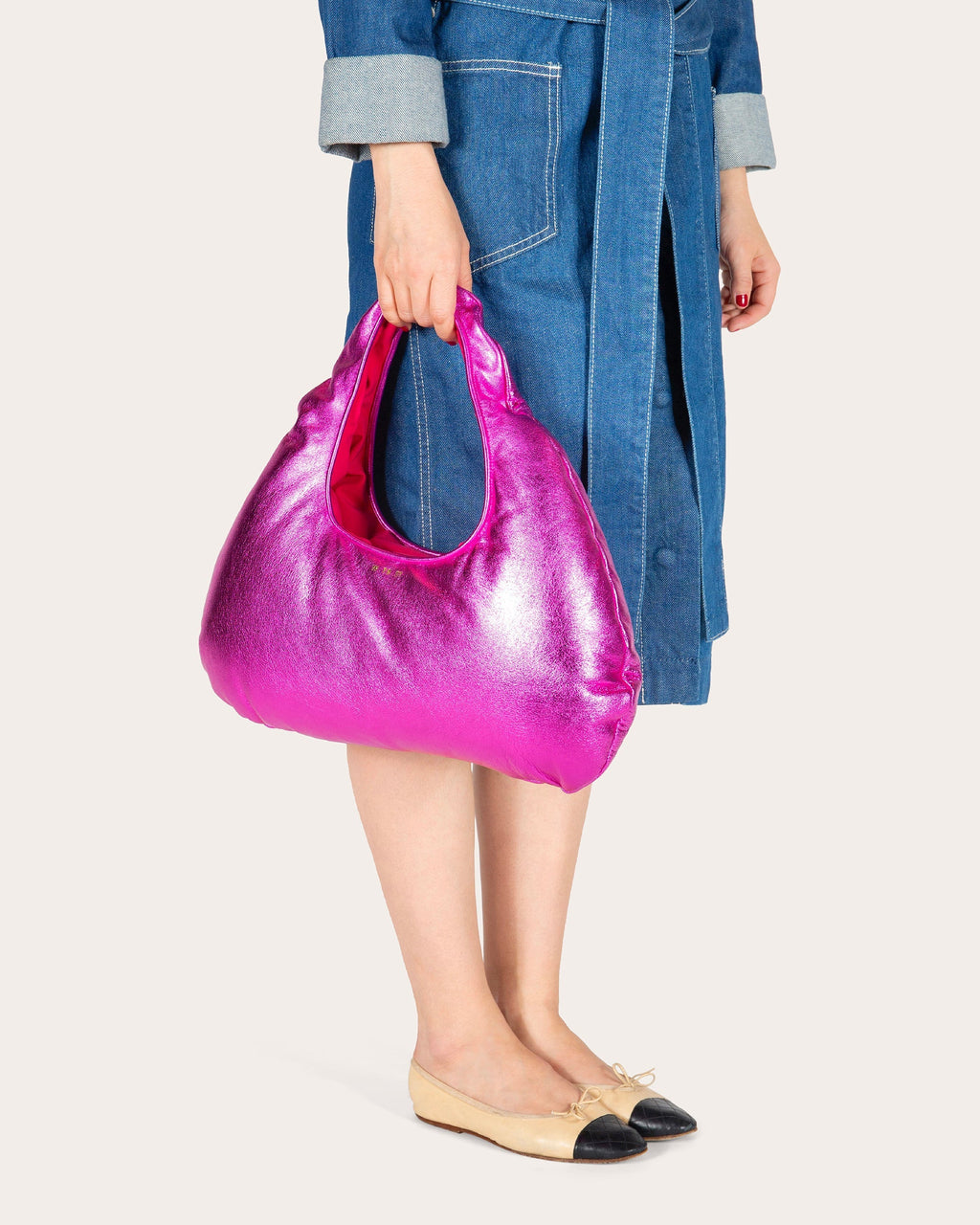 Medium Cloud Metallic-Leather Shoulder Bag