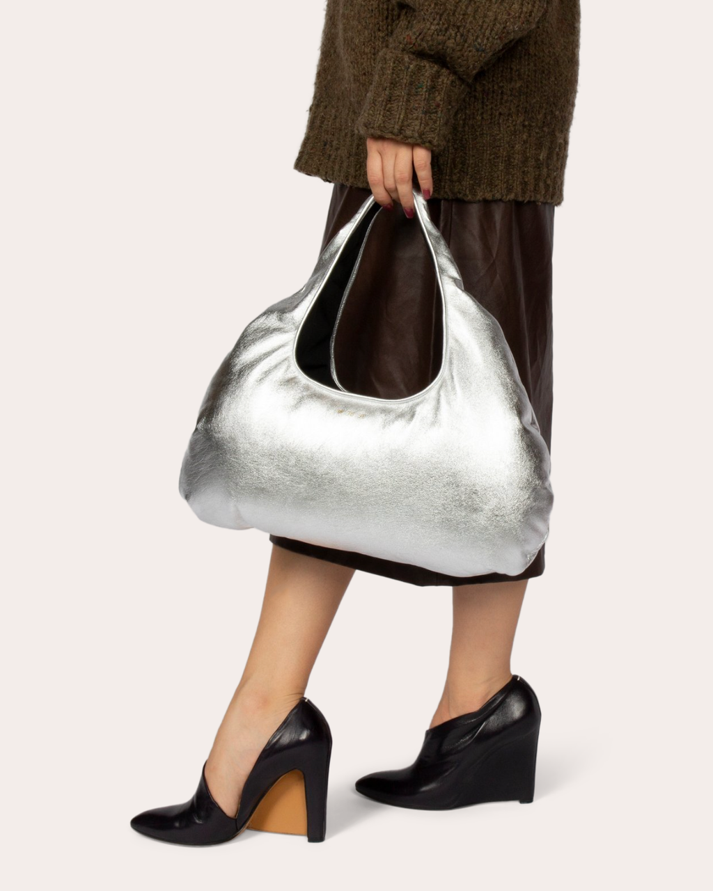 Medium Cloud Metallic-Leather Shoulder Bag