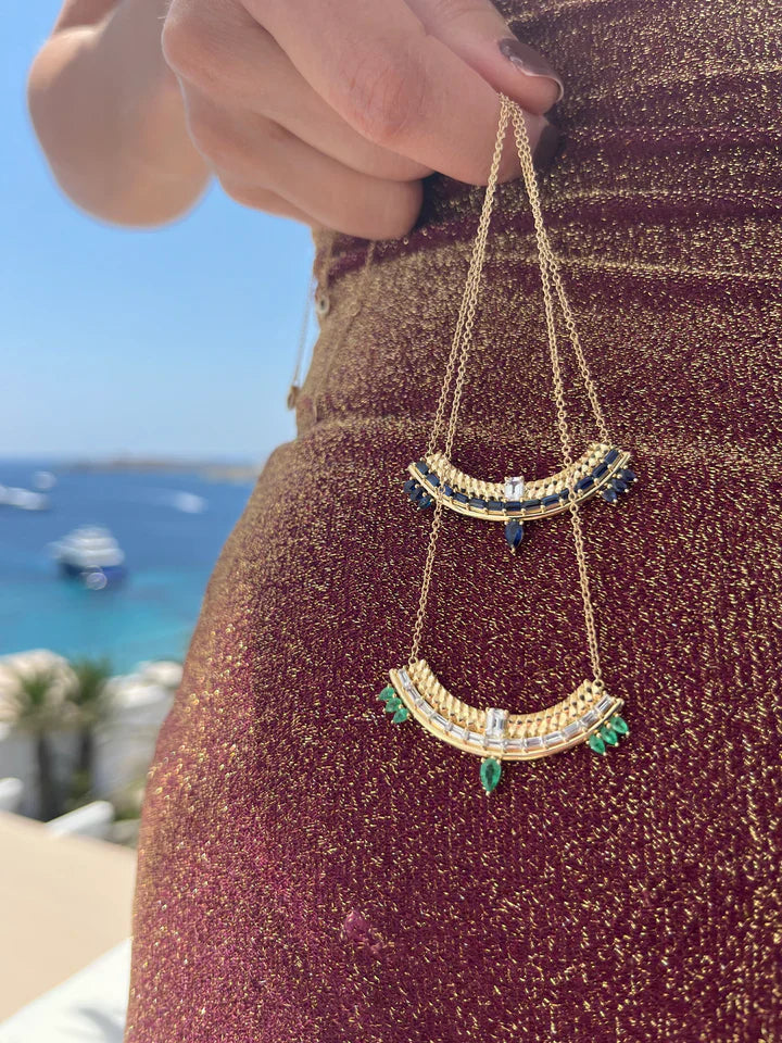 Type Stack 14K Gold Sapphire Pendant Necklace