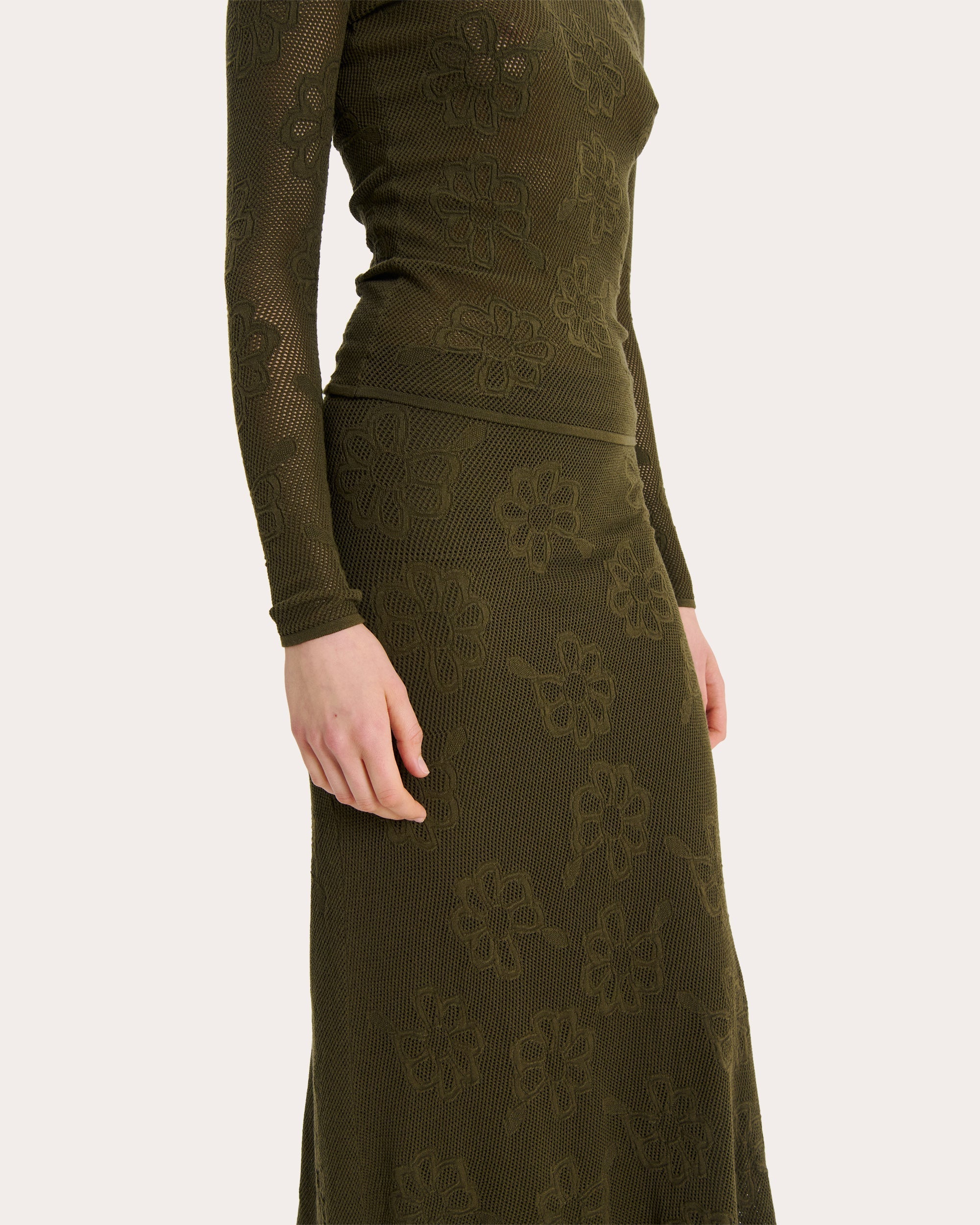 Orchid Floral-Jacquard Mesh Midi Skirt