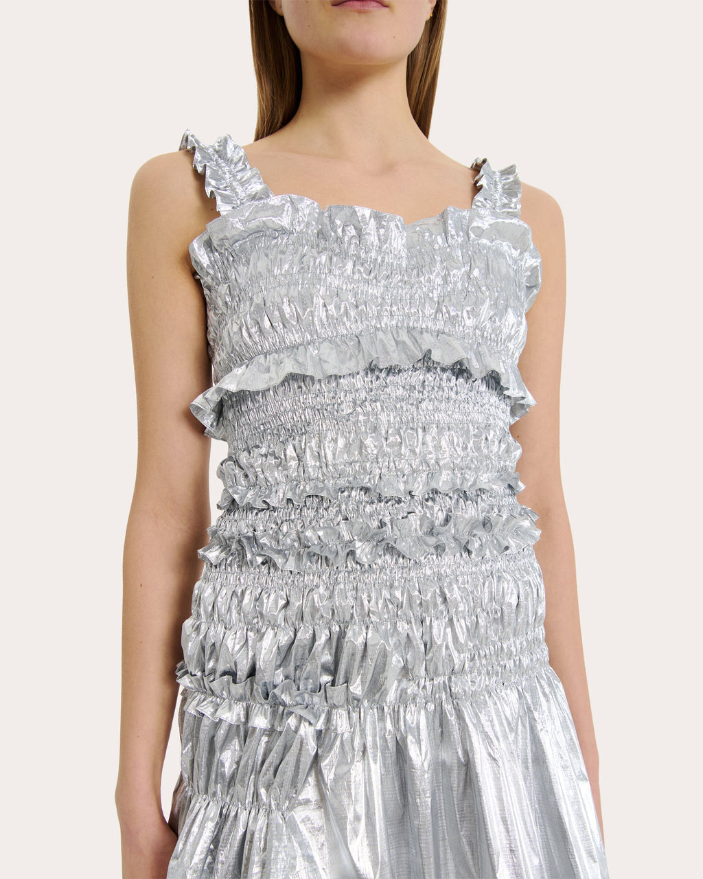 Oona Ruffled Metallic-Taffeta Mini Dress