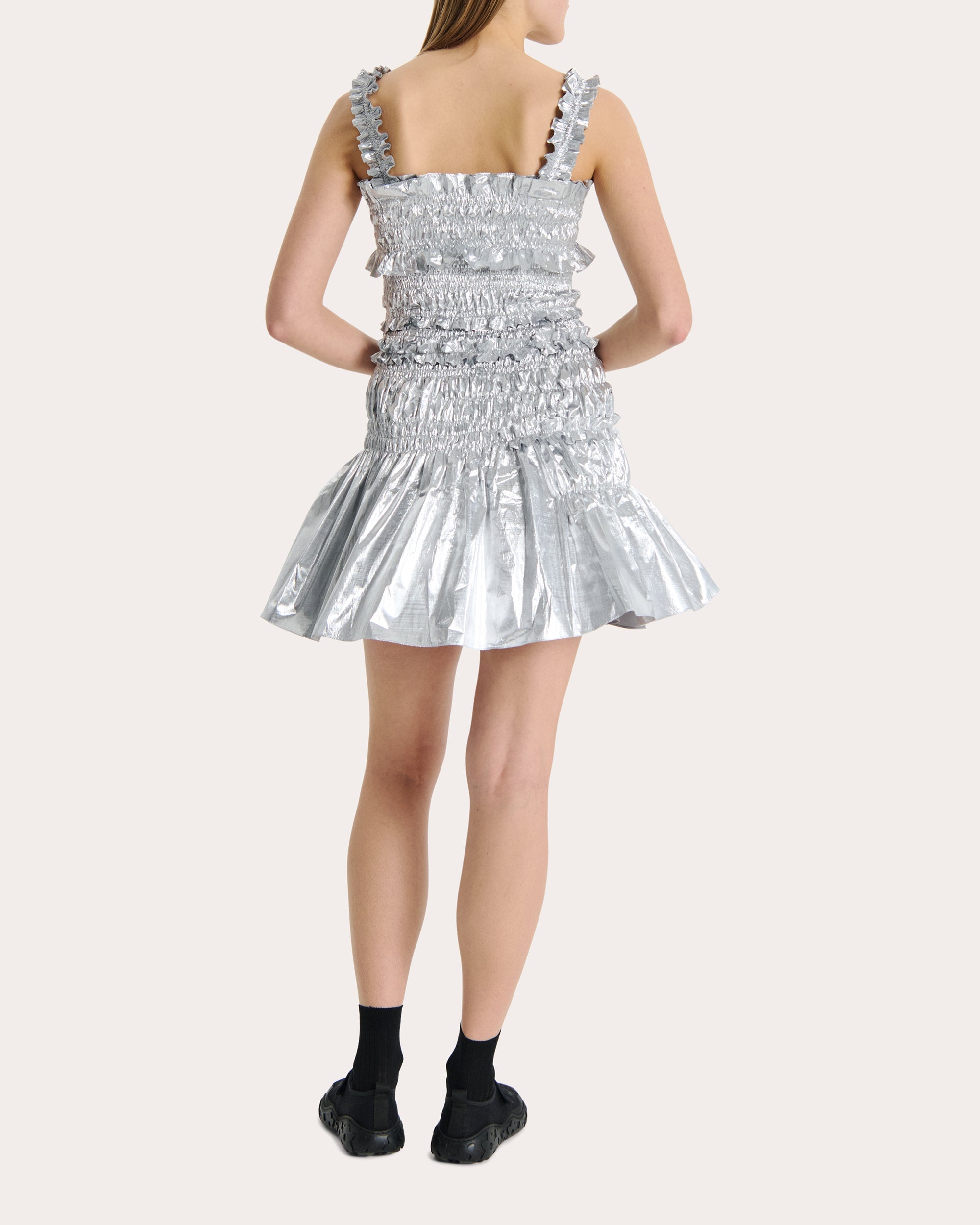 Oona Ruffled Metallic-Taffeta Mini Dress