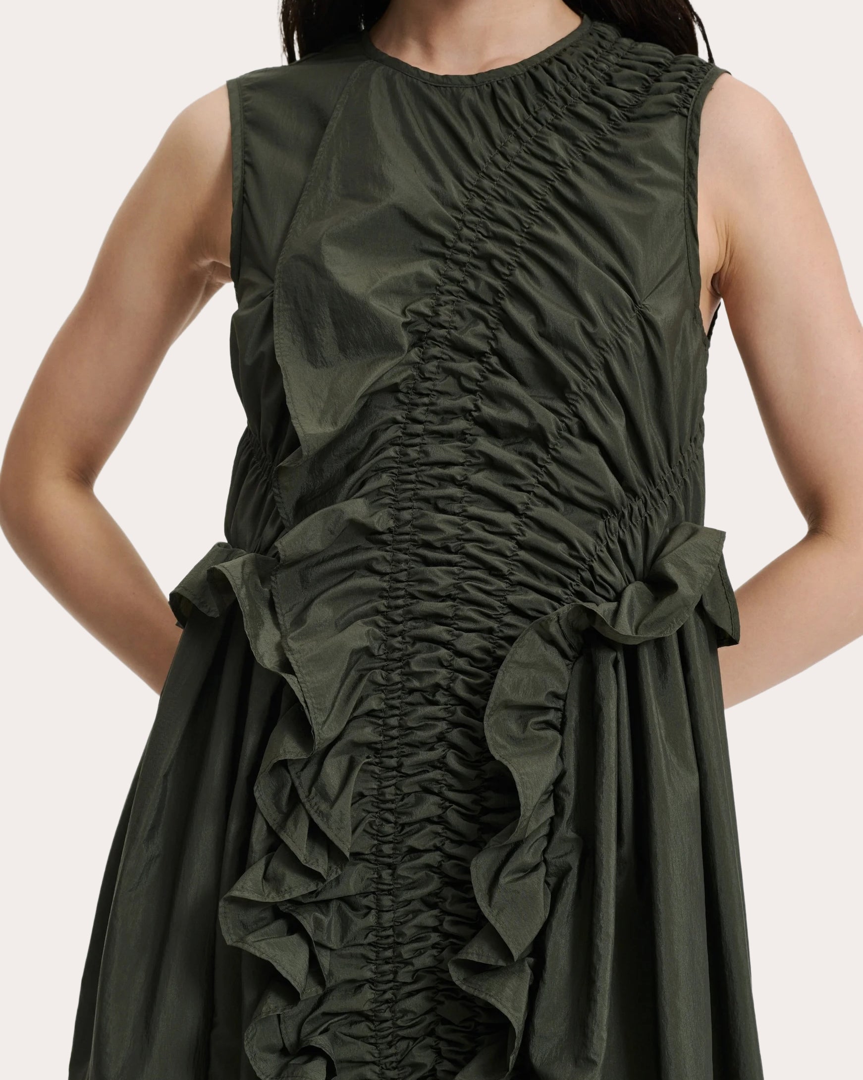Ole Gathered Ruffle-Trimmed Taffeta Midi Dress