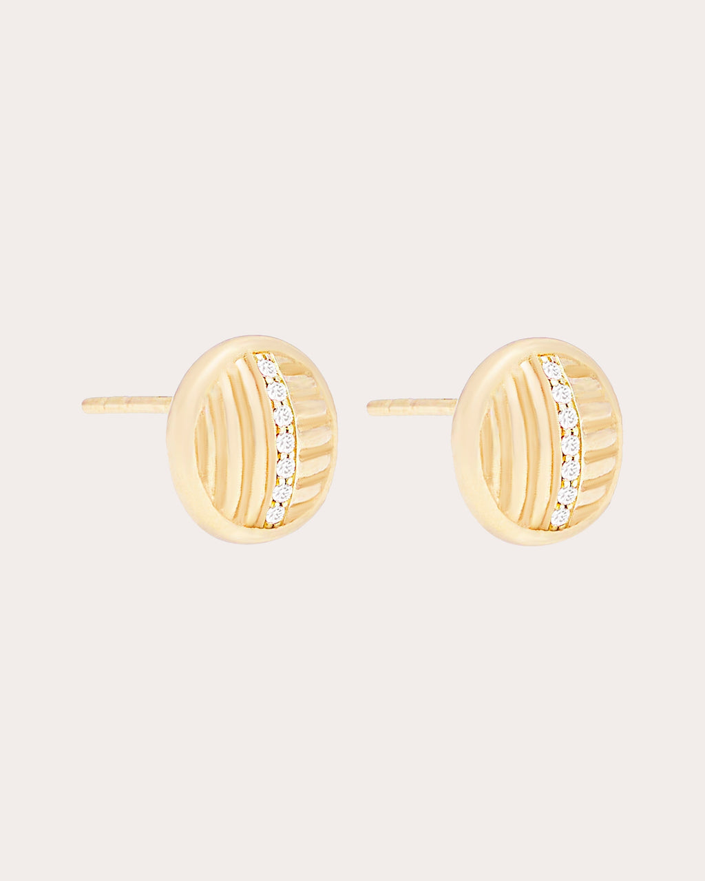 Found 14K Gold Diamond Ribbed Stud Earrings