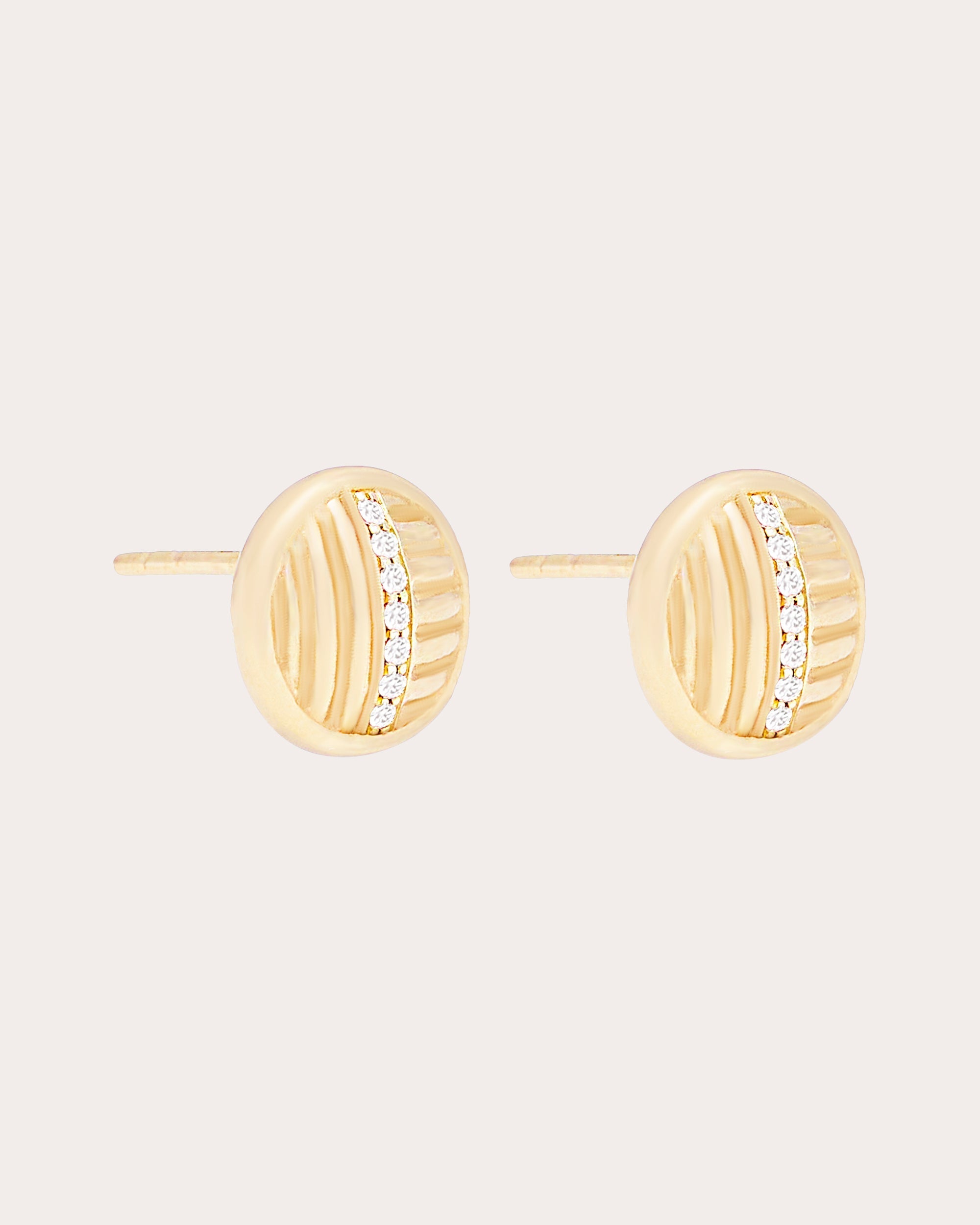 Found 14K Gold Diamond Ribbed Stud Earrings