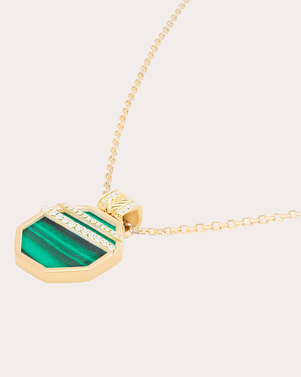 Spark 14K Gold Malachite and Diamond Octagon Pendant Necklace