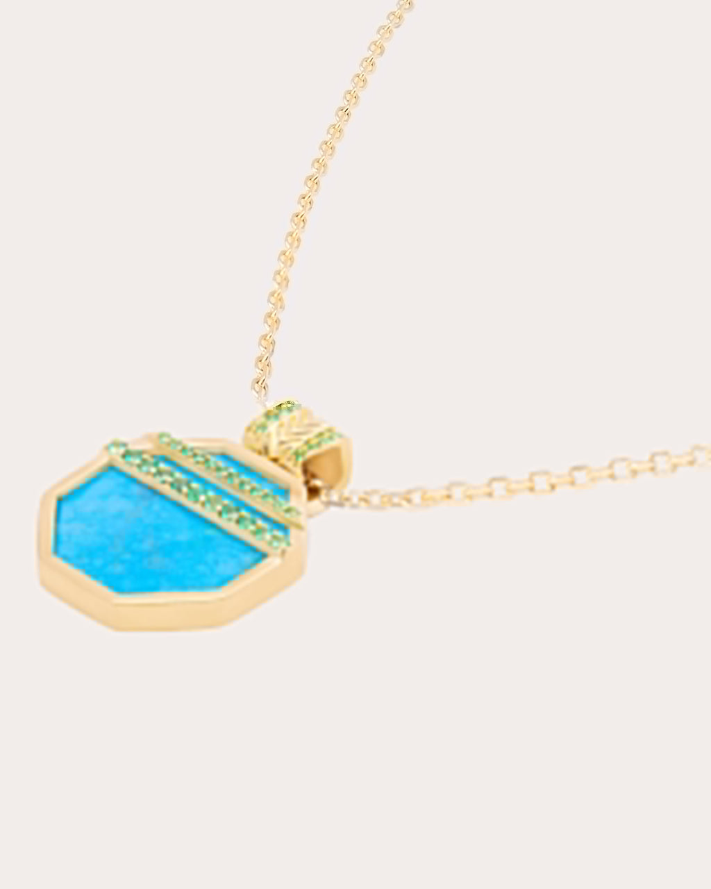 Spark 14K Gold Turquoise and Emerald Octagon Pendant Necklace