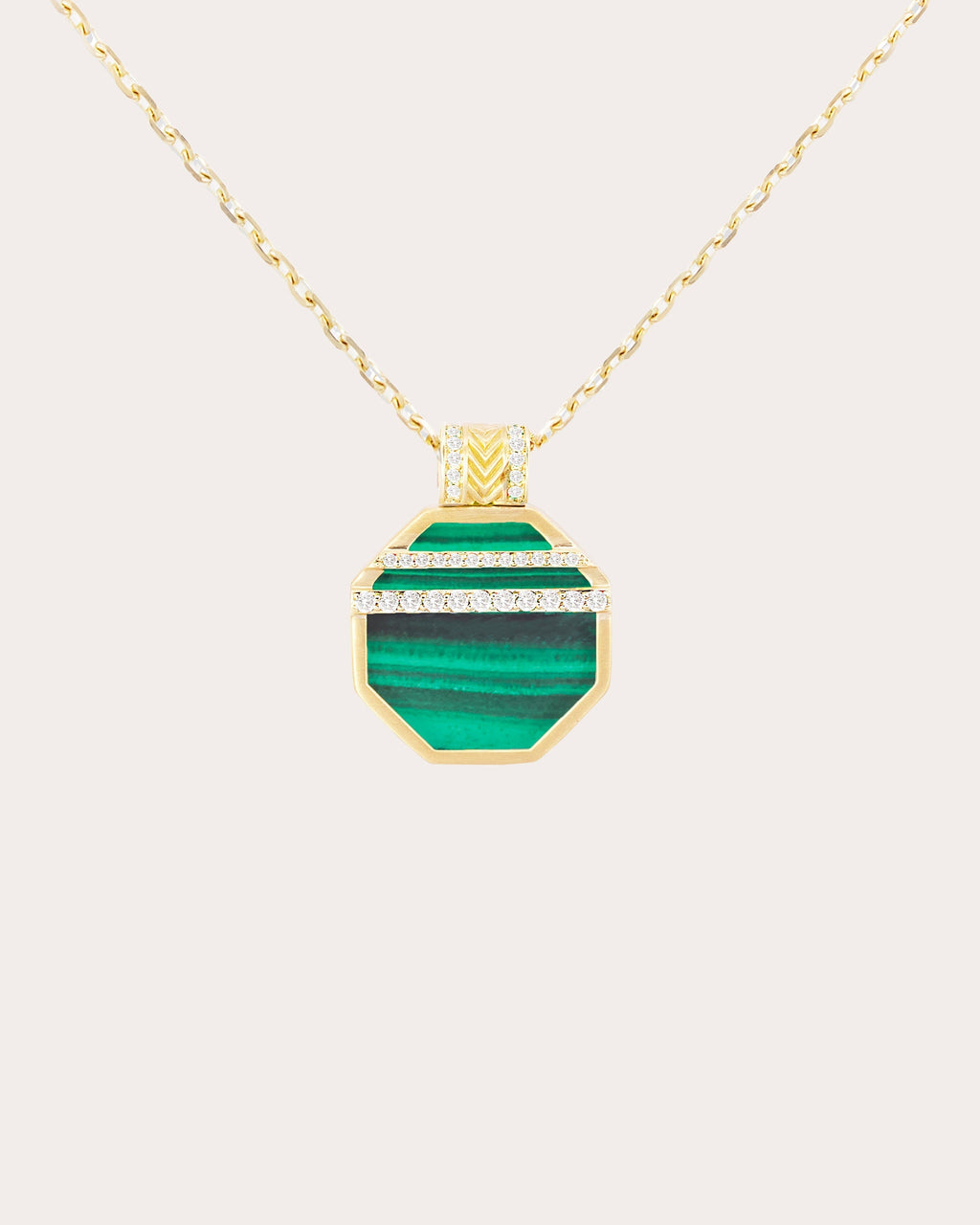 Spark 14K Gold Malachite and Diamond Octagon Pendant Necklace