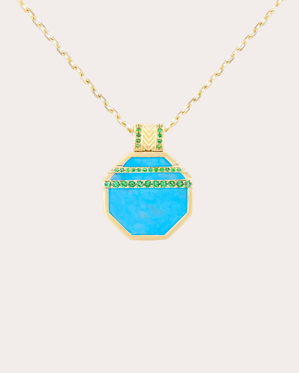 Spark 14K Gold Turquoise and Emerald Octagon Pendant Necklace
