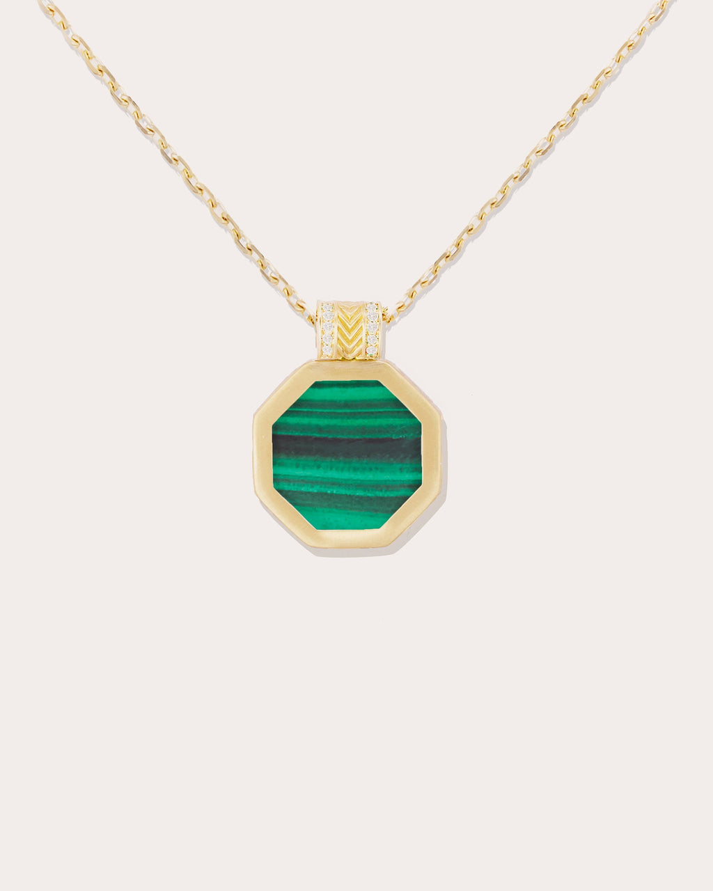 Spark 14K Gold Malachite and Diamond Octagon Pendant Necklace