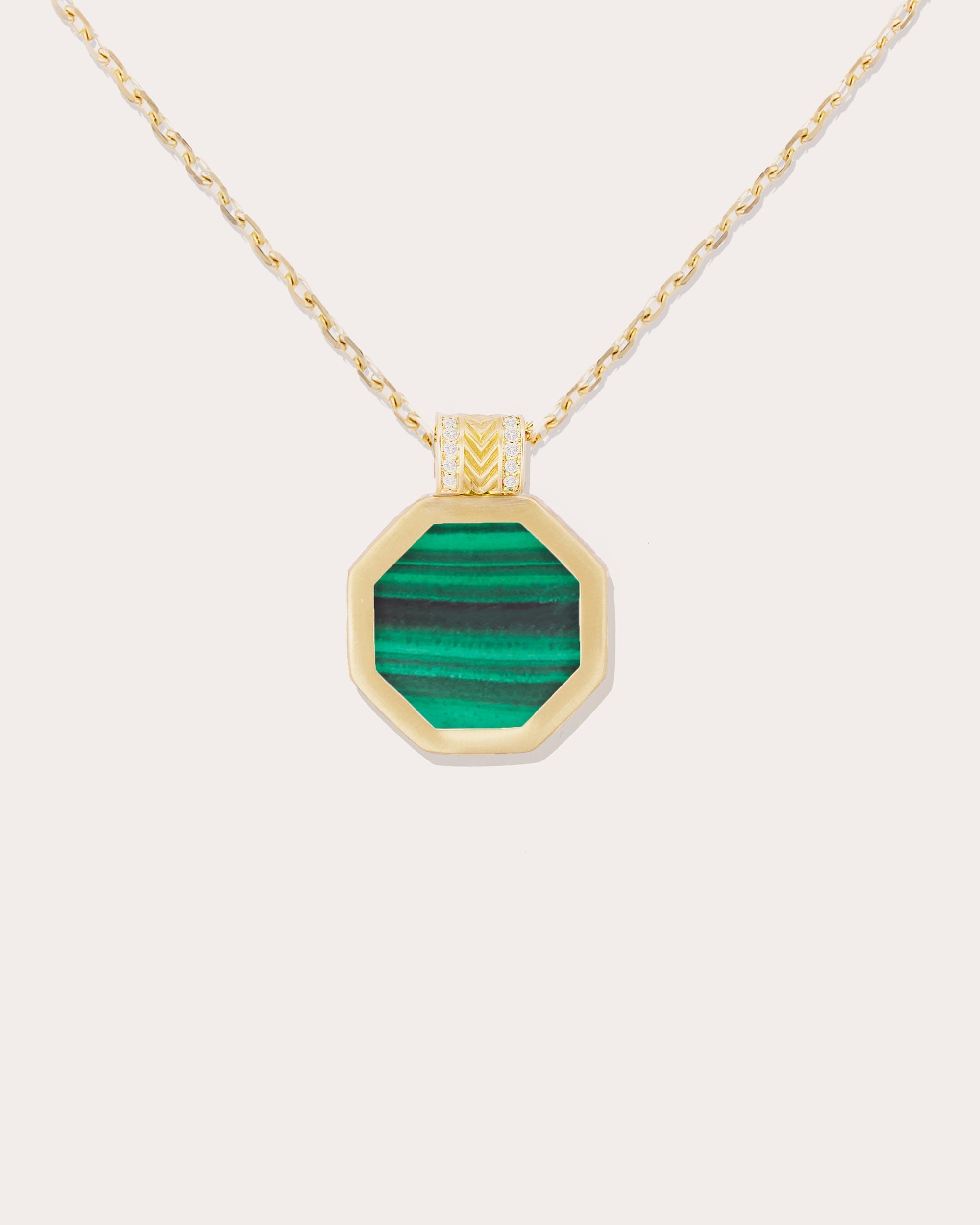 Spark 14K Gold Malachite and Diamond Octagon Pendant Necklace