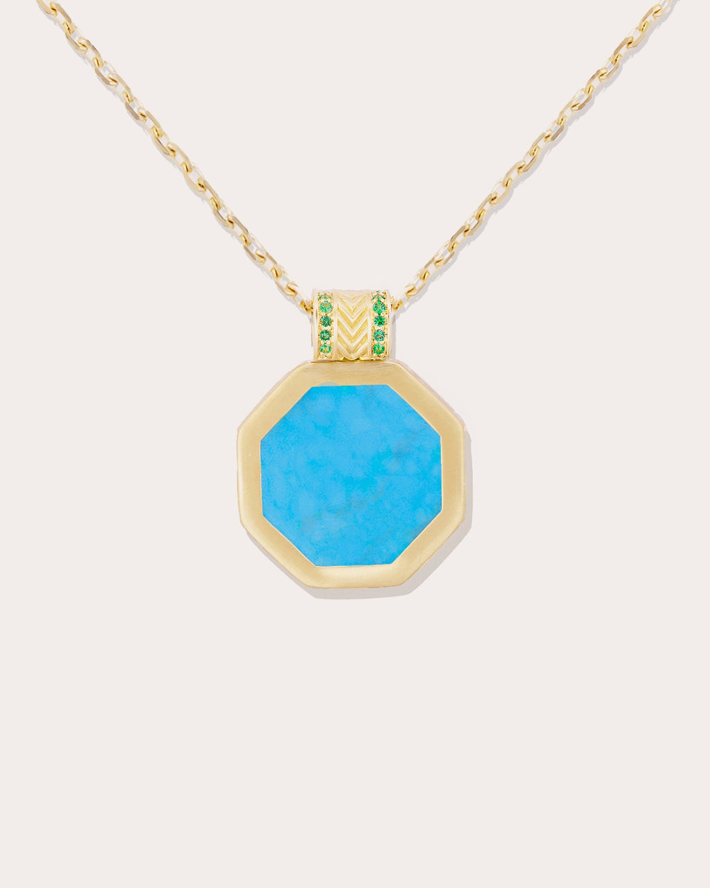 Spark 14K Gold Turquoise and Emerald Octagon Pendant Necklace