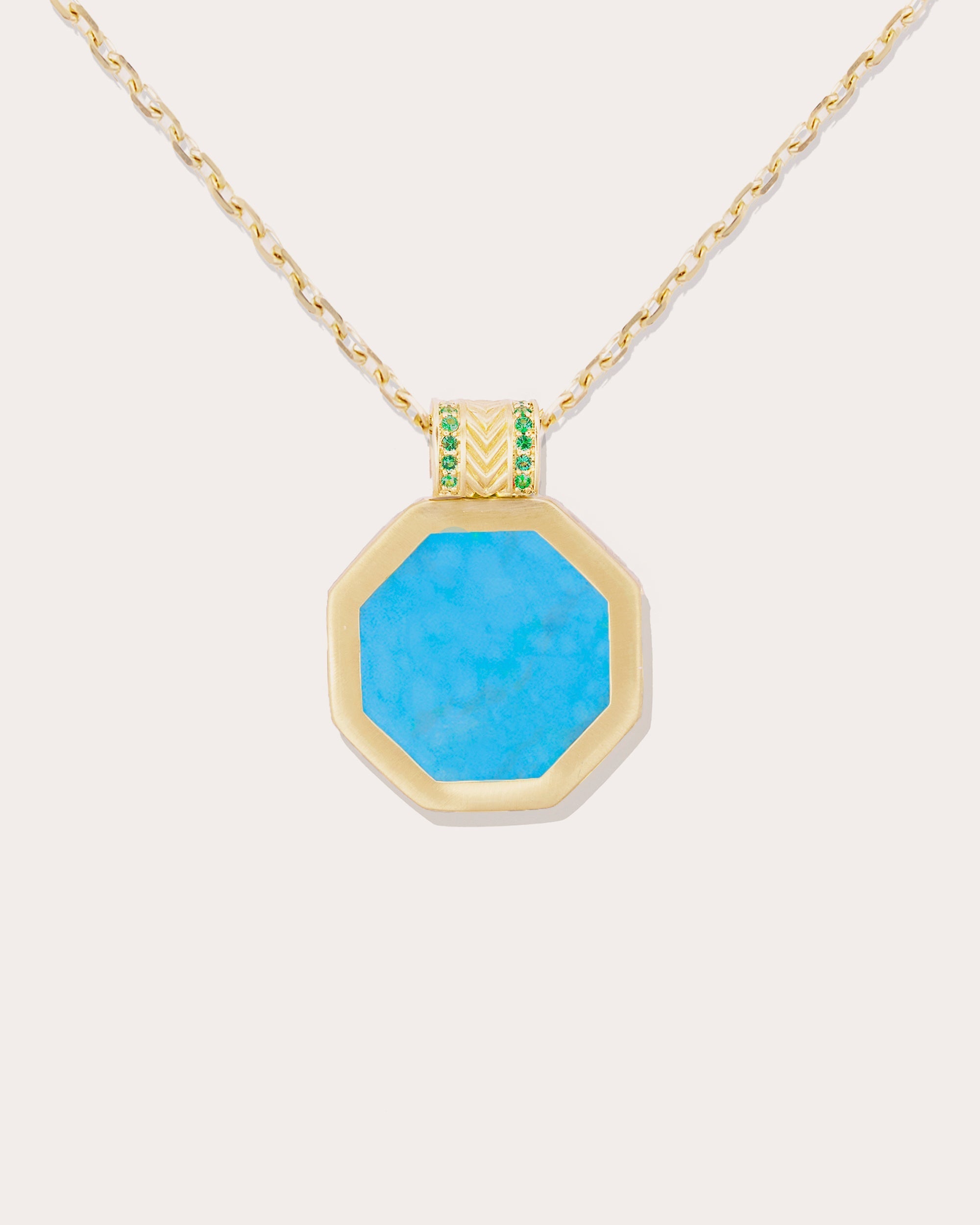 Spark 14K Gold Turquoise and Emerald Octagon Pendant Necklace
