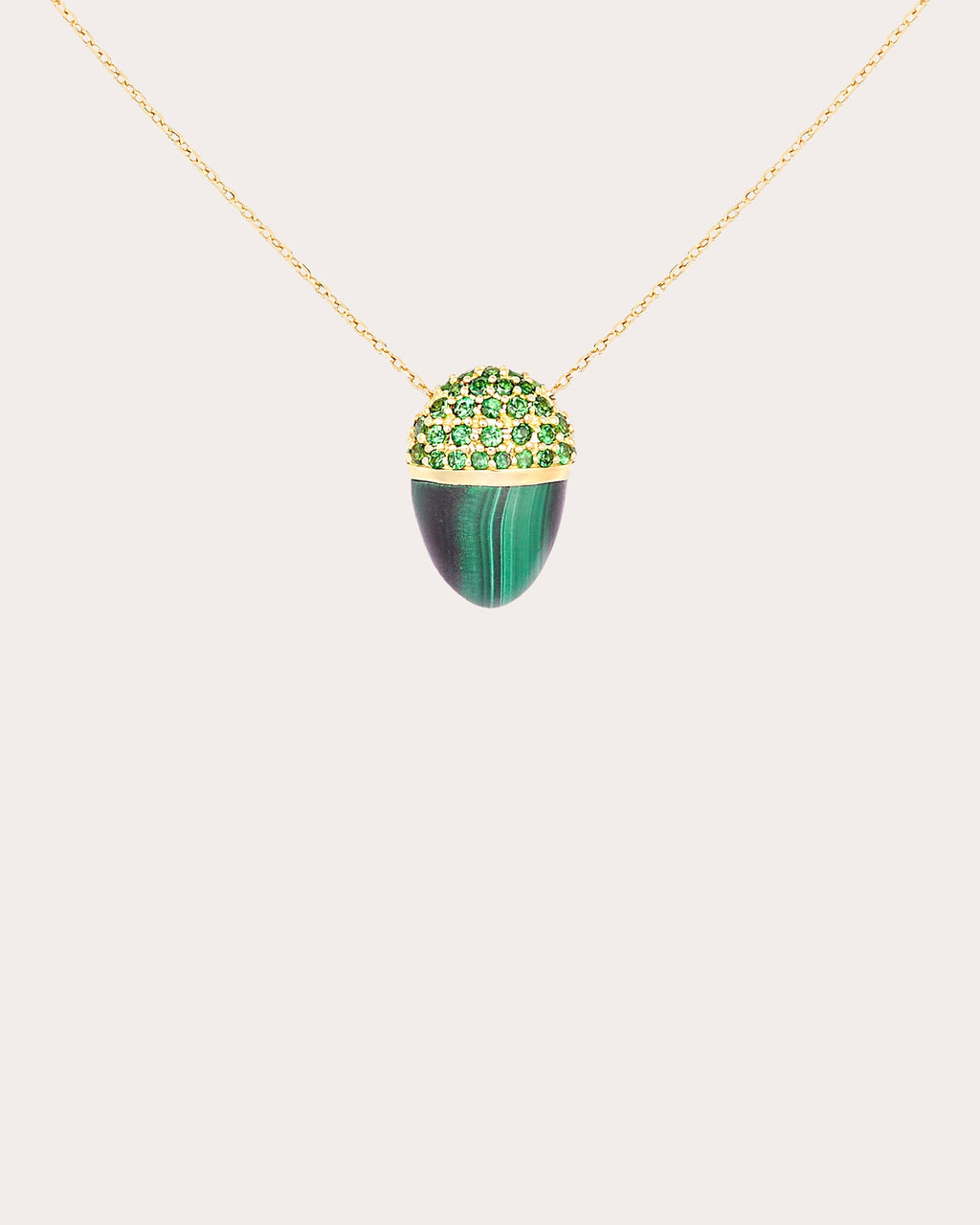Found Cap 14K Gold Malachite and Tsavorite Pendant Necklace
