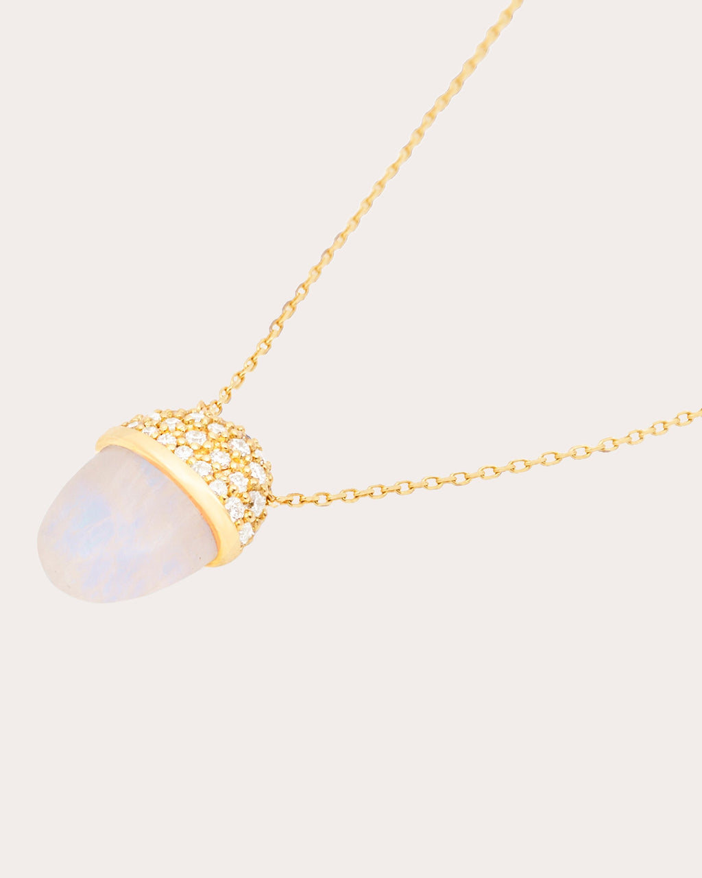 Found Cap 14K Gold Moonstone and Diamond Pendant Necklace