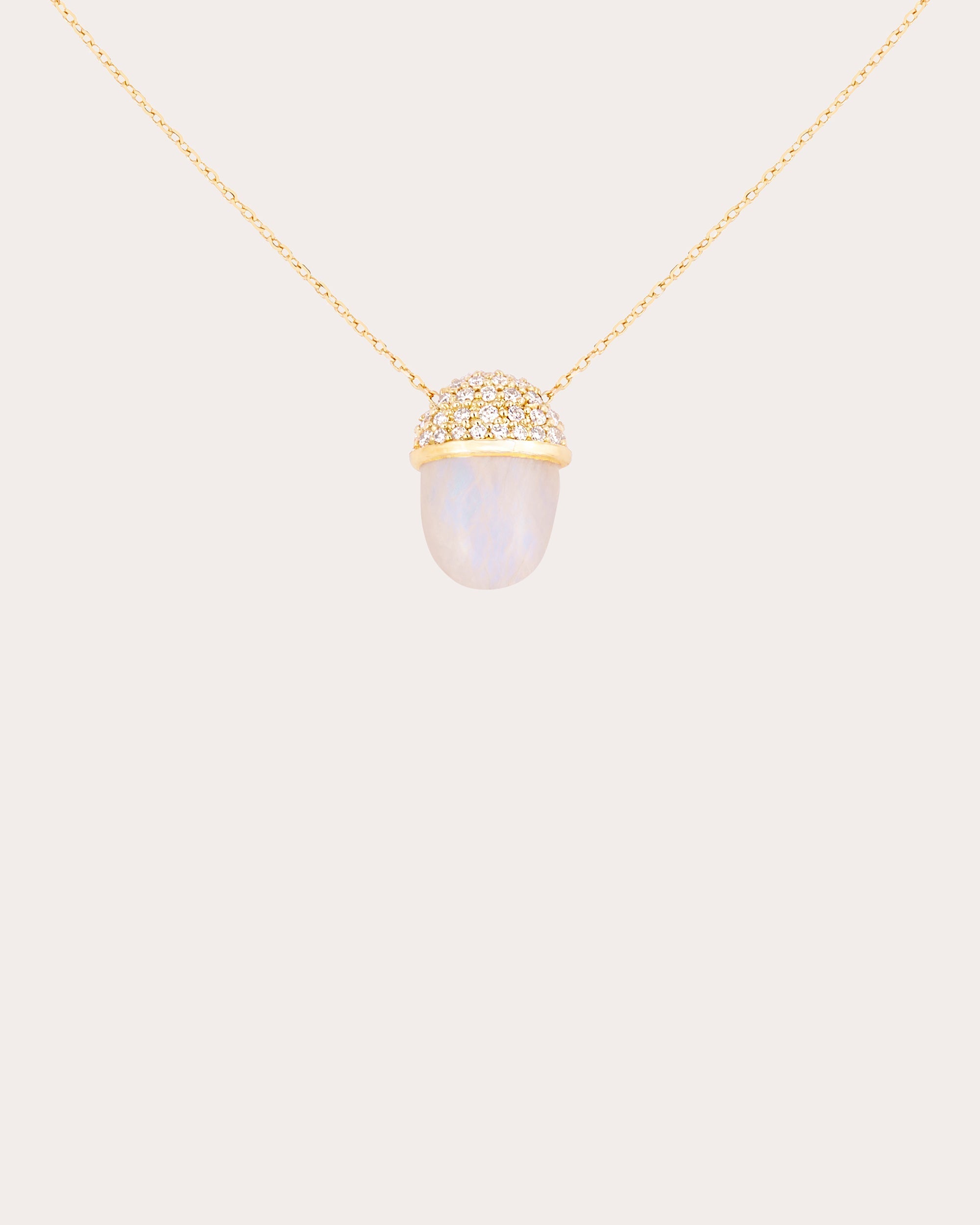 Found Cap 14K Gold Moonstone and Diamond Pendant Necklace