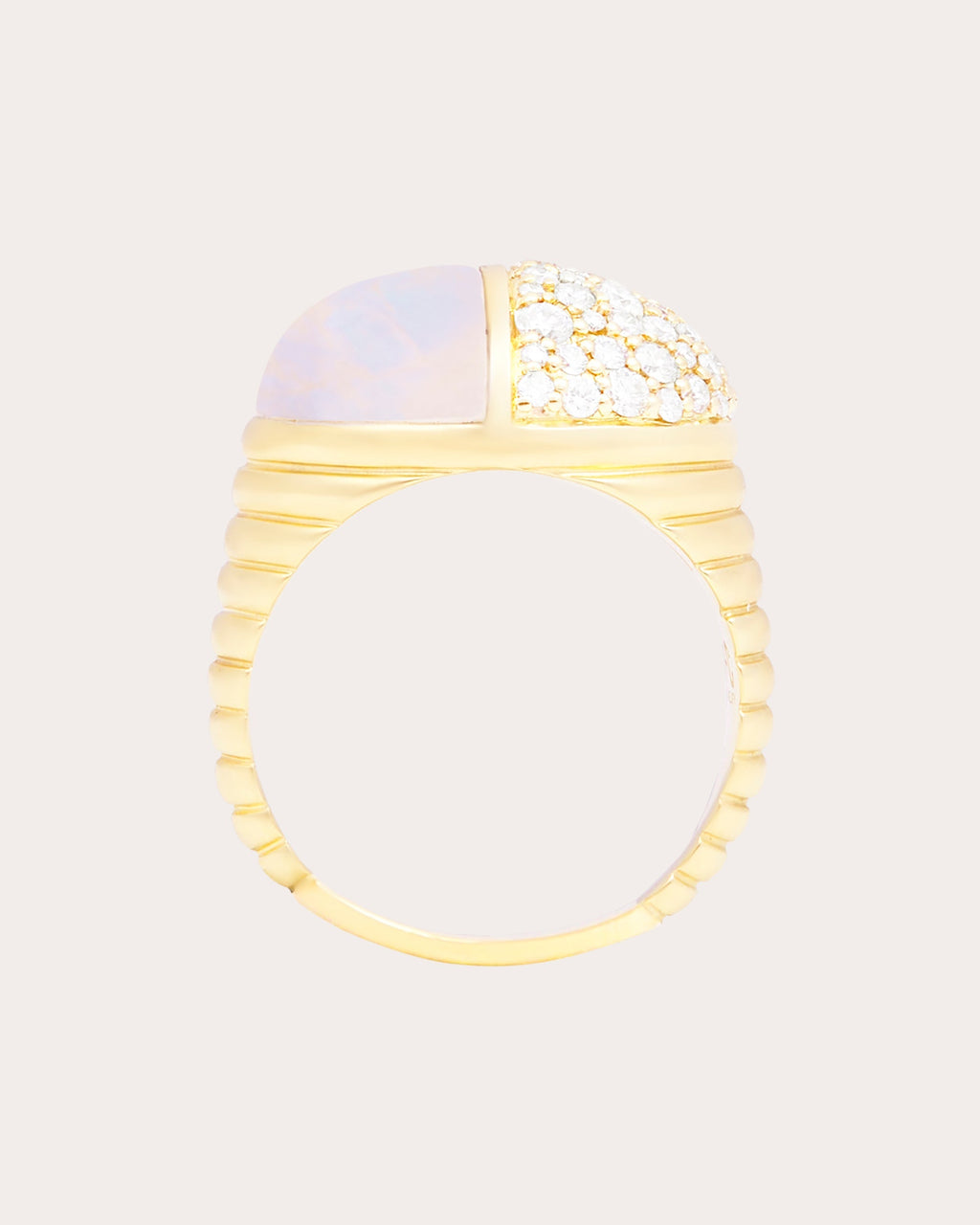 Found Cap 14K Gold Moonstone and Diamond Ring