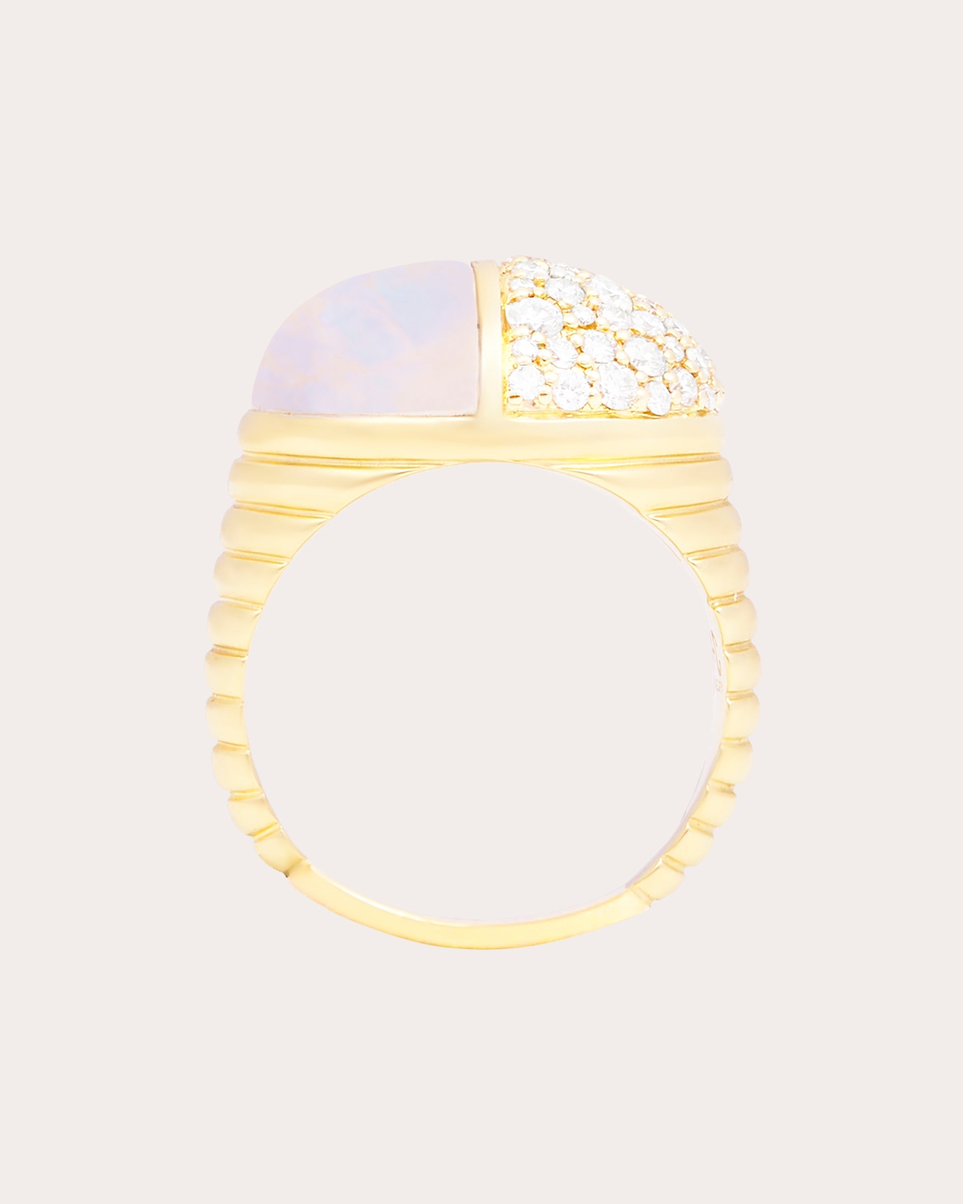 Found Cap 14K Gold Moonstone and Diamond Ring
