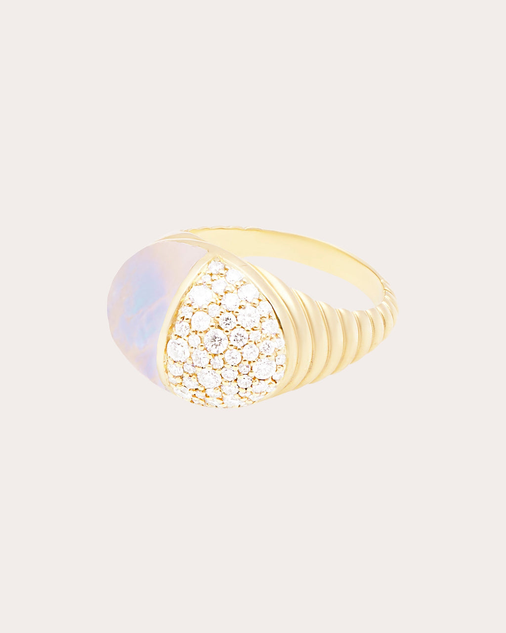 Found Cap 14K Gold Moonstone and Diamond Ring