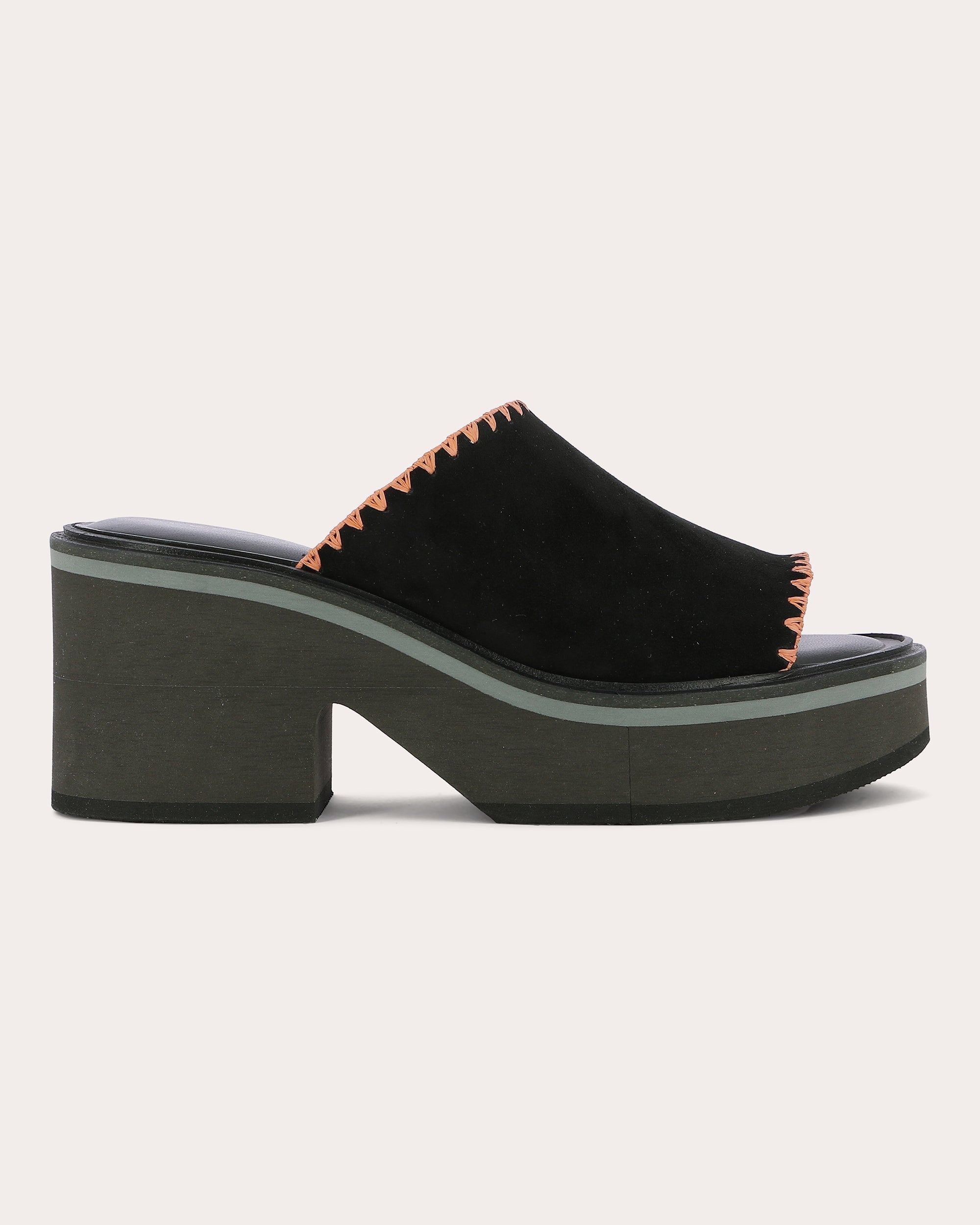 Cessy Stitch-Trimmed Leather Platform Mule