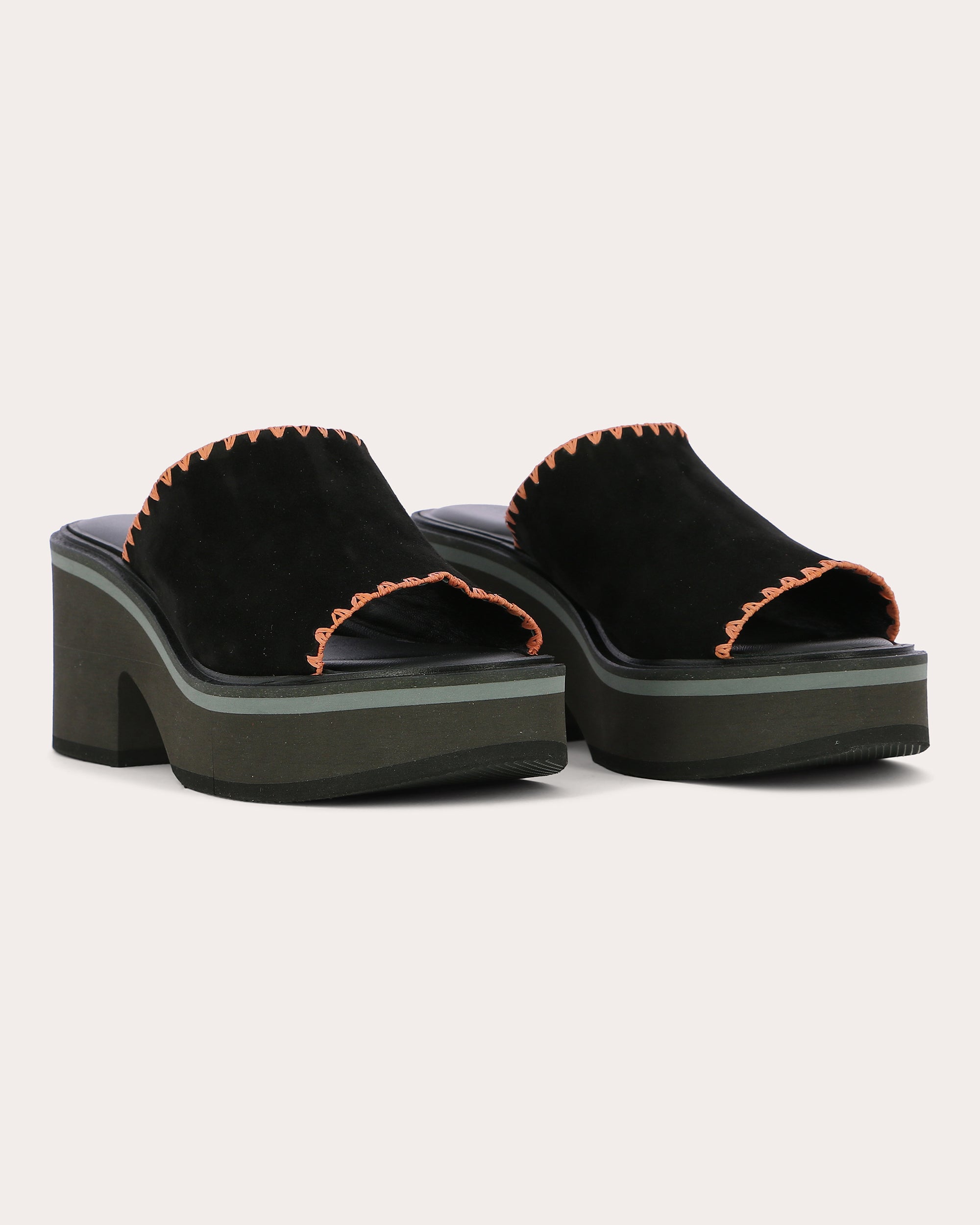 Cessy Stitch-Trimmed Leather Platform Mule