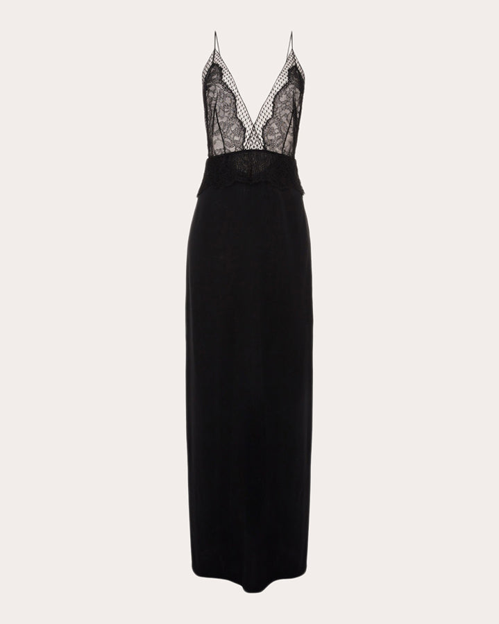 Lace-Trimmed Silk-Satin Nightgown
