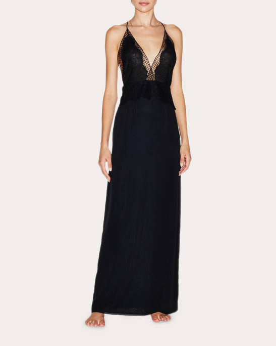 Lace-Trimmed Silk-Satin Nightgown