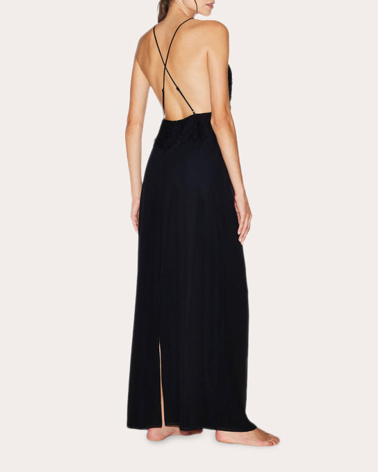 Lace-Trimmed Silk-Satin Nightgown
