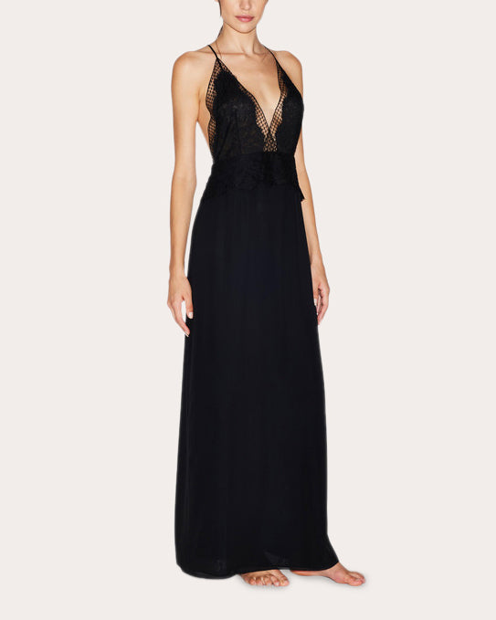 Lace-Trimmed Silk-Satin Nightgown