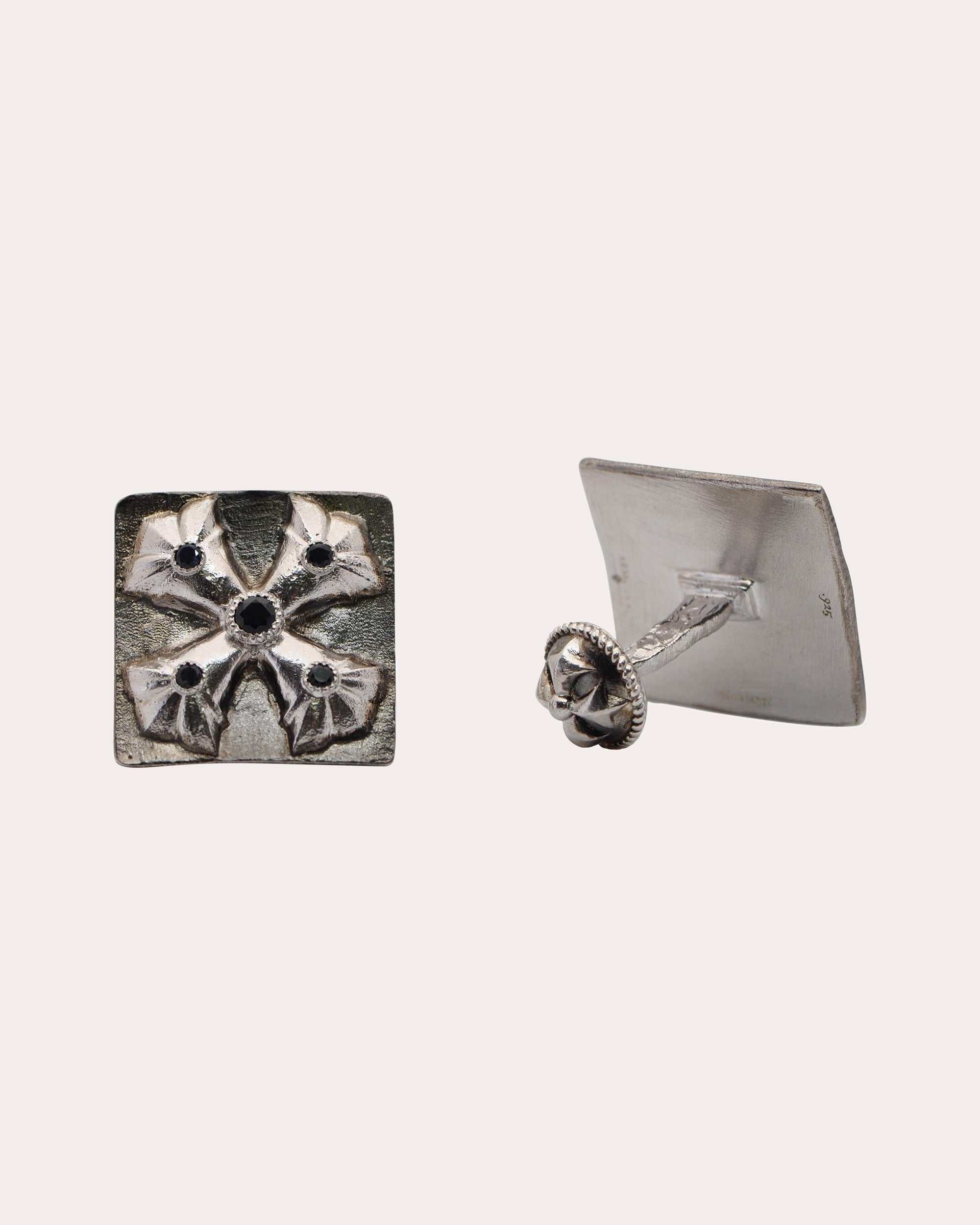 Blackened Sterling Silver Tourmaline and Sapphire Maltese Cross Cufflinks