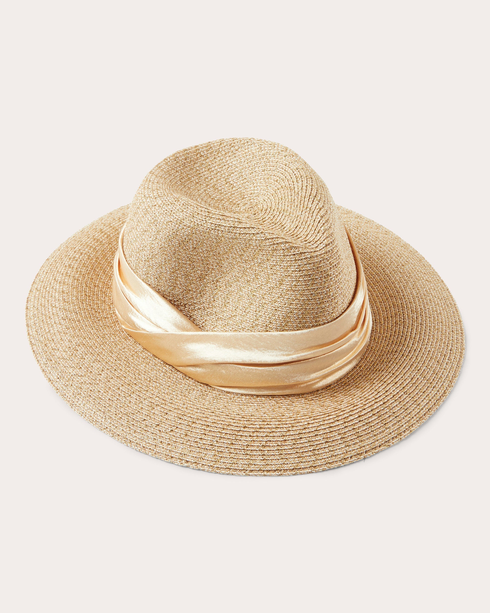 Courtney Satin Ribbon-Trimmed Woven Toyo Fedora