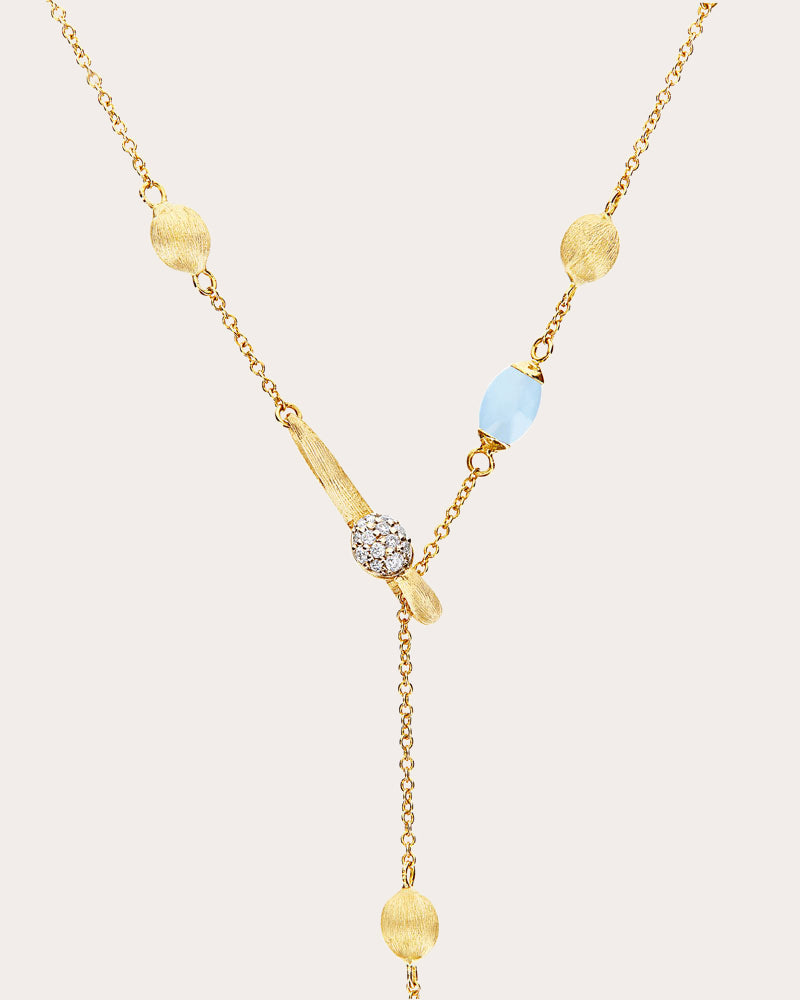 Soffio 18K Gold Aquamarine and Diamond Lariat Necklace