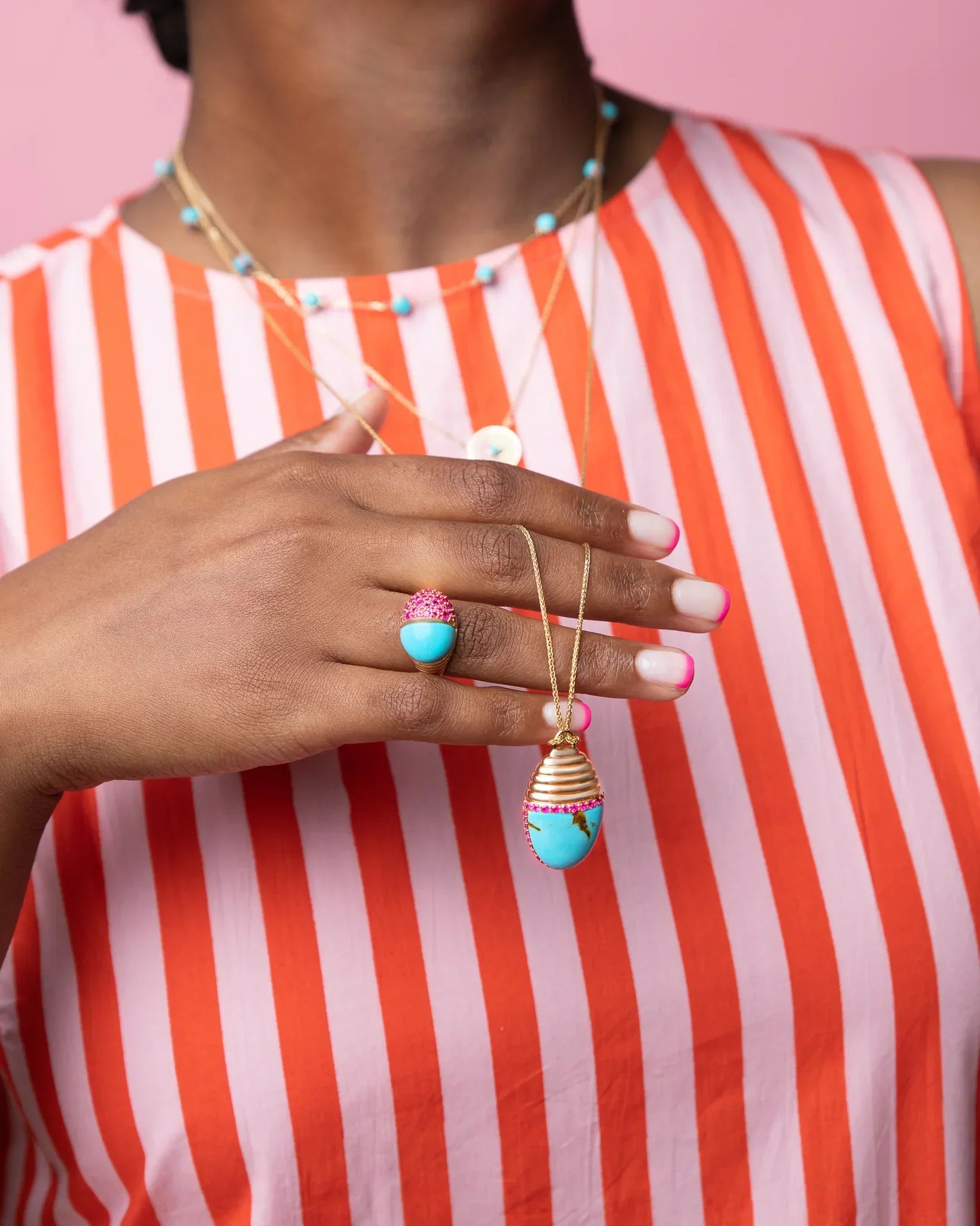 Found Cap 14K Gold Turquoise and Pink Sapphire Ring