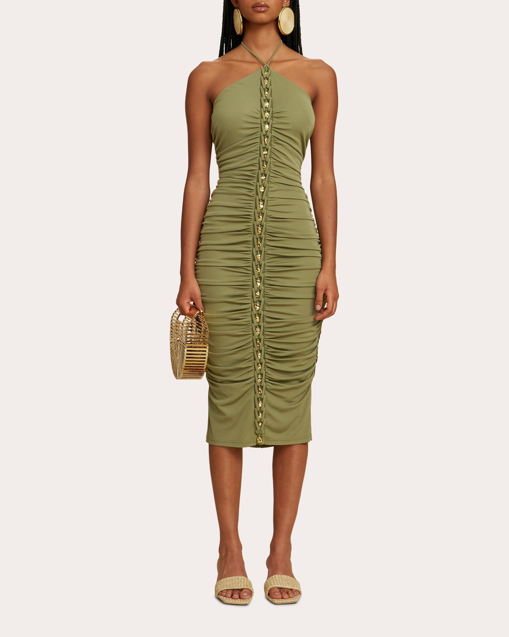 Calian Embellished Ruched Jersey Midi Dress