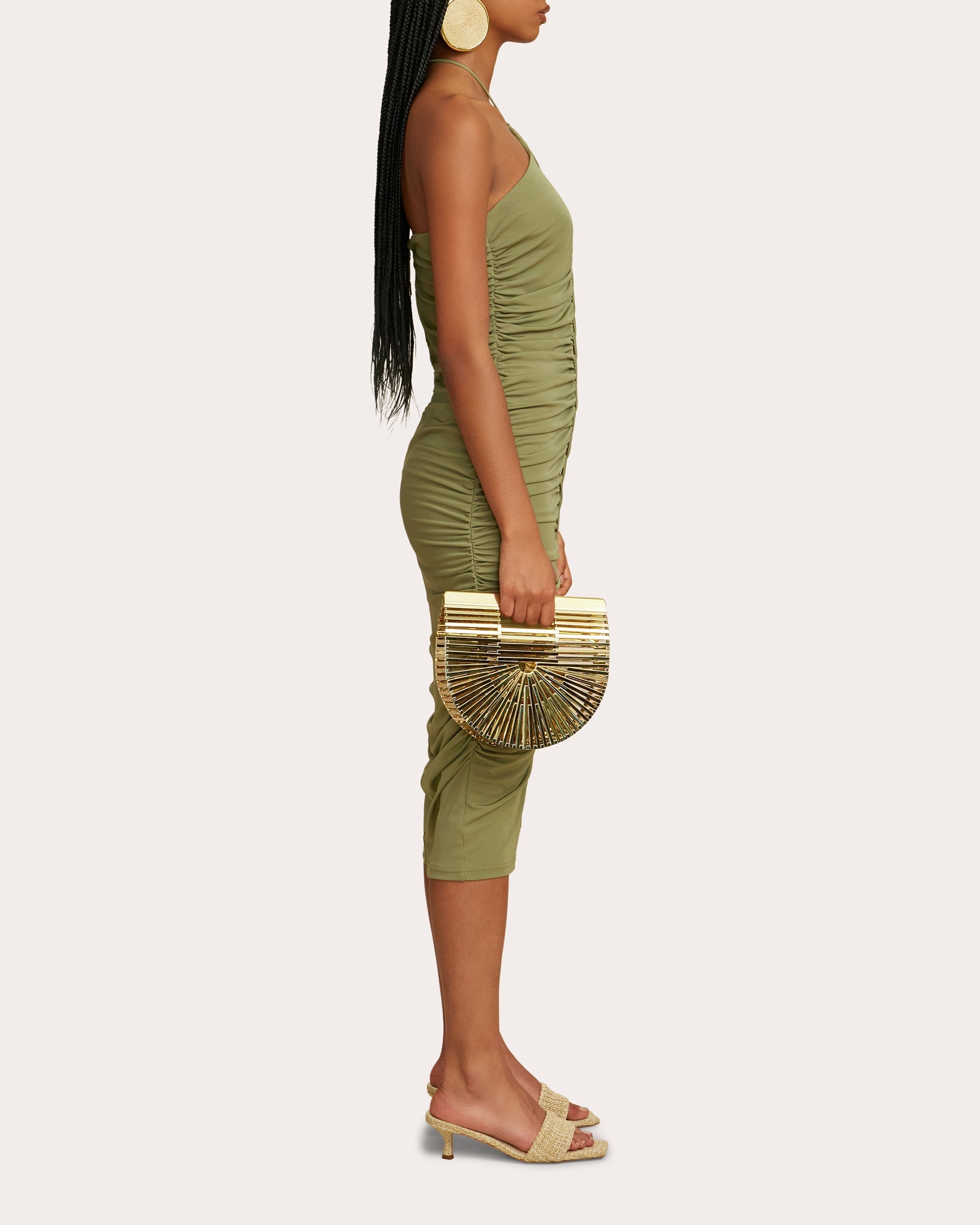 Calian Embellished Ruched Jersey Midi Dress