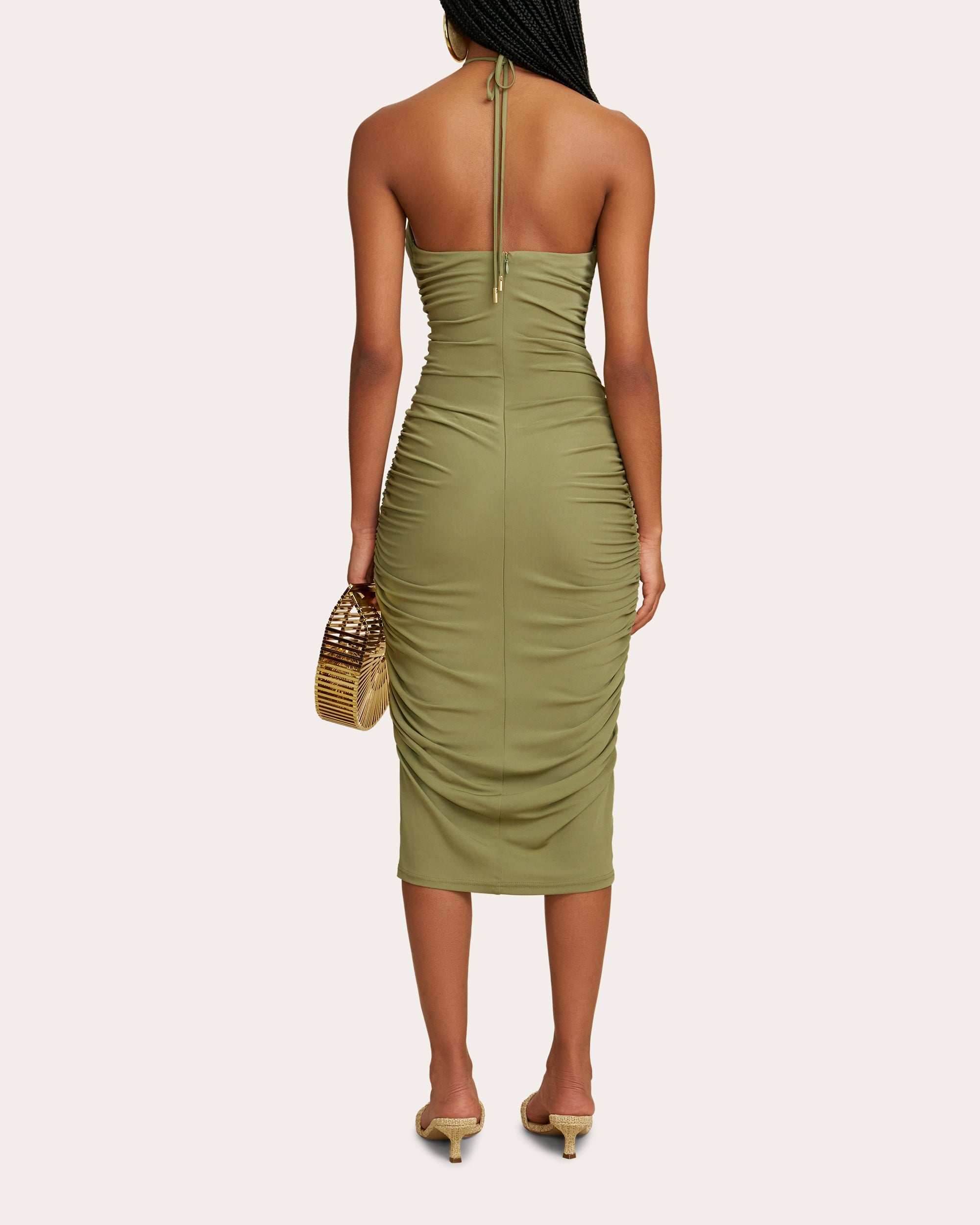 Calian Embellished Ruched Jersey Midi Dress