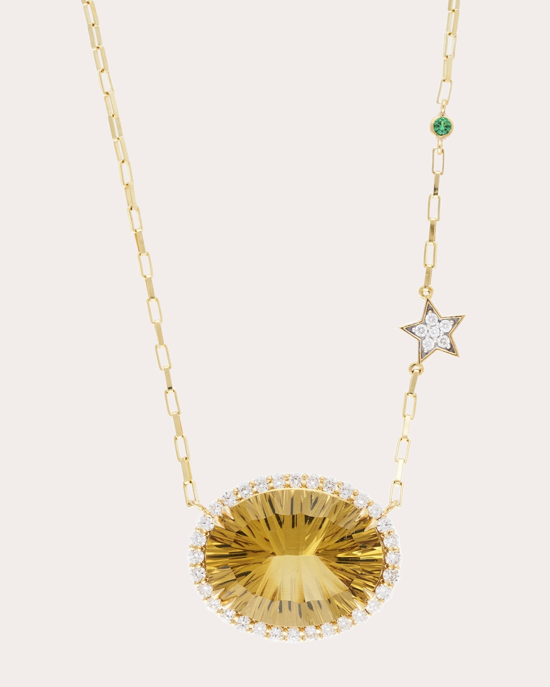 Capella 18K Gold Citrine Diamond and Emerald Pendant Necklace