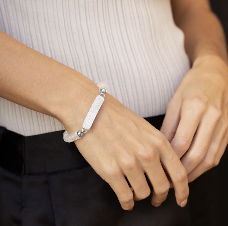 Sterling Silver Moonstone and Diamond Pavé ID Bracelet