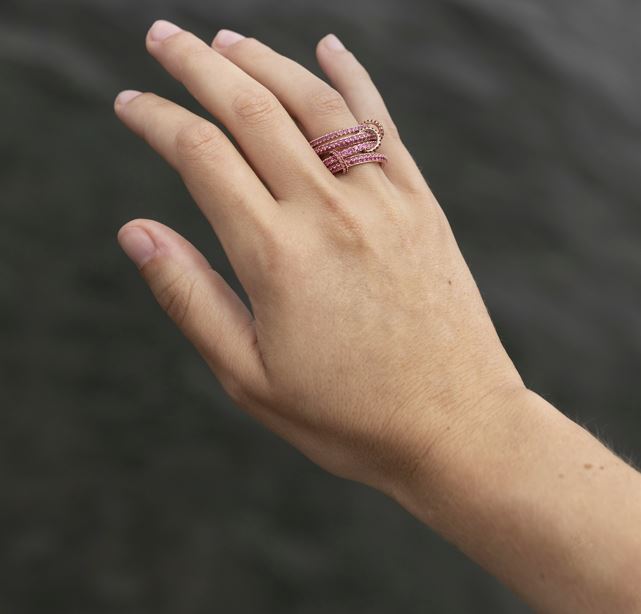 Delphinus Petite 18K Gold Ruby and Pink Sapphire Linked Rings