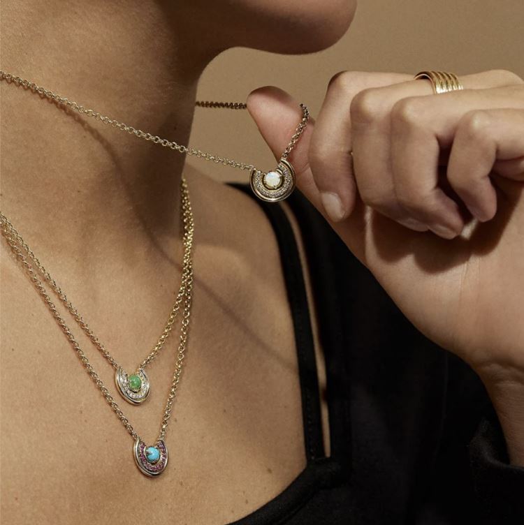 Revival Row 14K Gold Diamond and Opal Pendant Necklace