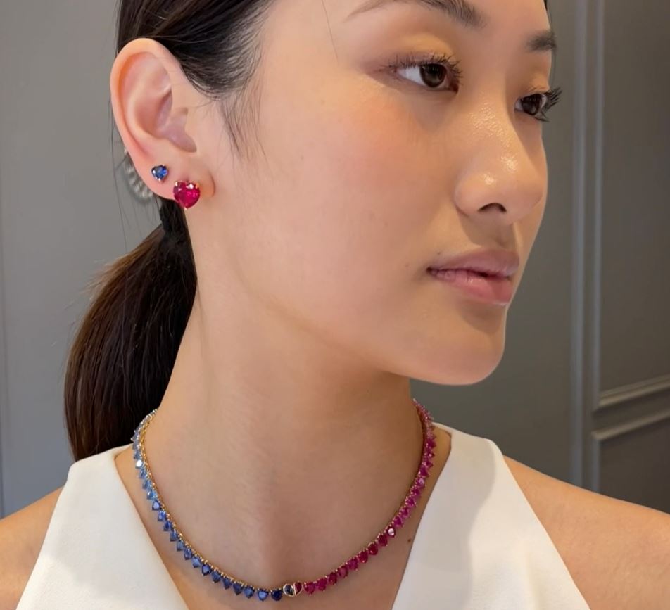 Mini Heart 18K Gold Vermeil Lab-Grown Sapphire Stud Earrings