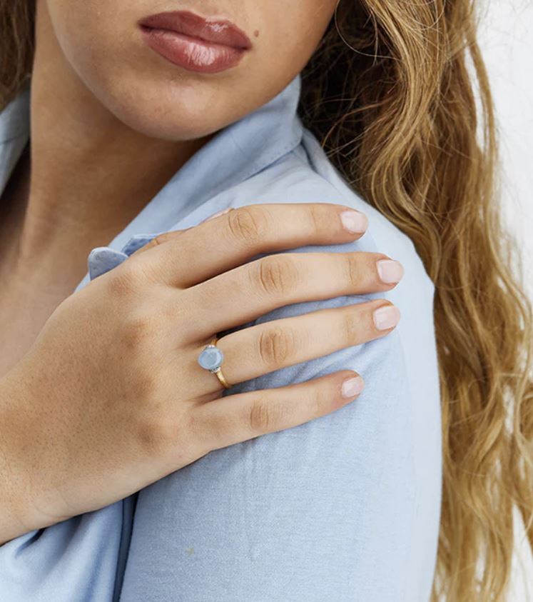 Small Azure 18K Gold Aquamarine and Diamond Ring