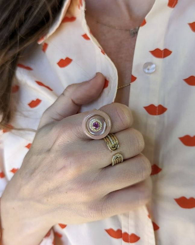 Found 14K Gold Diamond Found Open Ribbed Ring