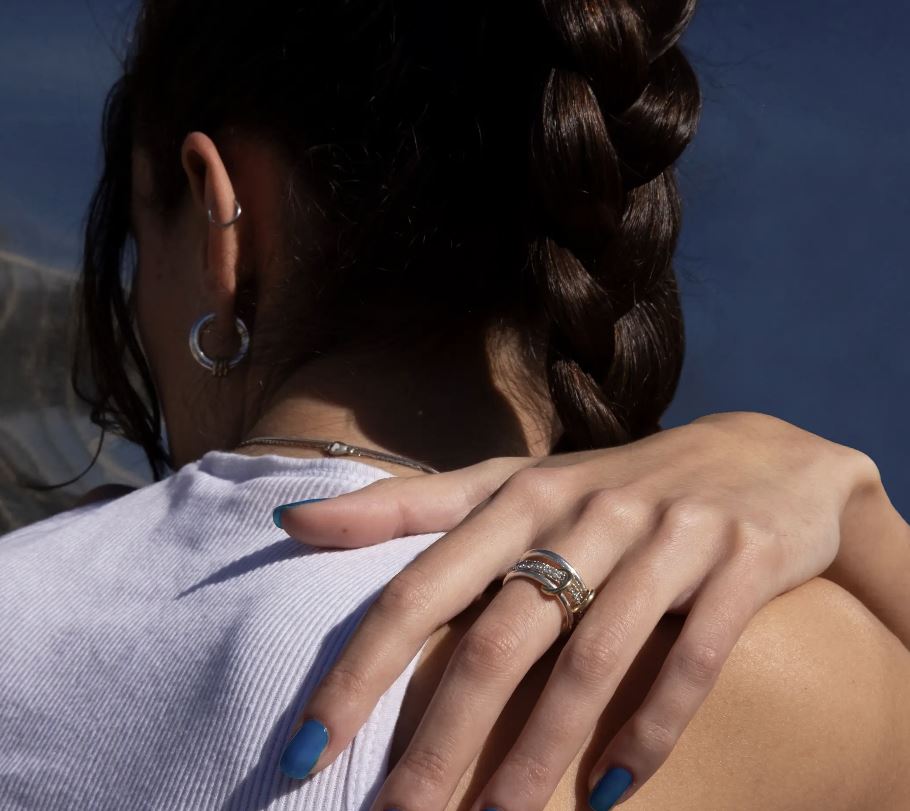 Petunia 18K Gold Sterling Silver and Diamond Linked Rings