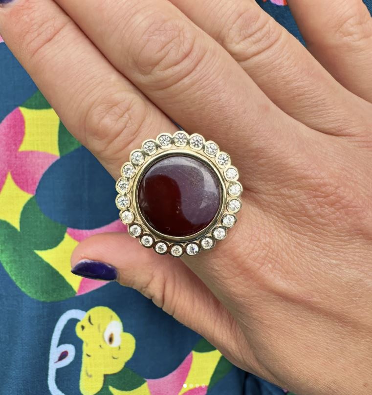 Yin-Yang 14K Gold Agate and Diamond Ring