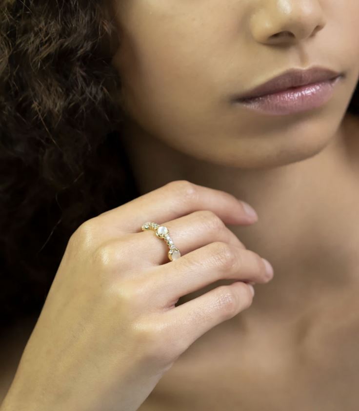 Diamond & Mother of Pearl 14k Gold Palace Bauble Ring