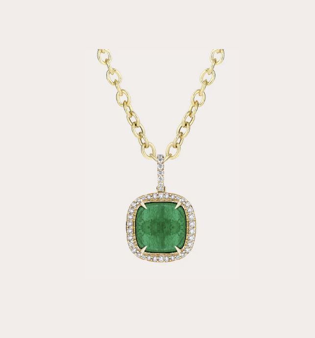 G-One 18K Gold Emerald and Diamond Pendant Necklace