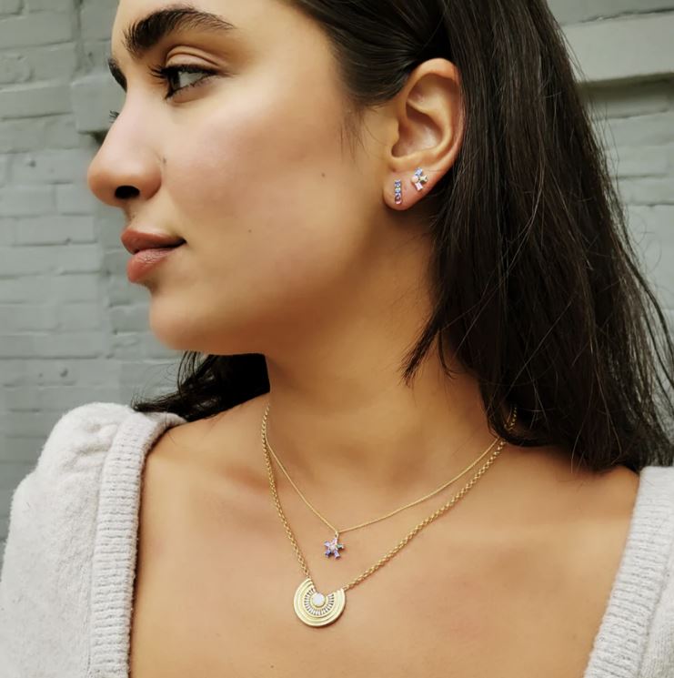 Revival Mini Dream Rays 14K Gold Opal and Sapphire Stud Earrings