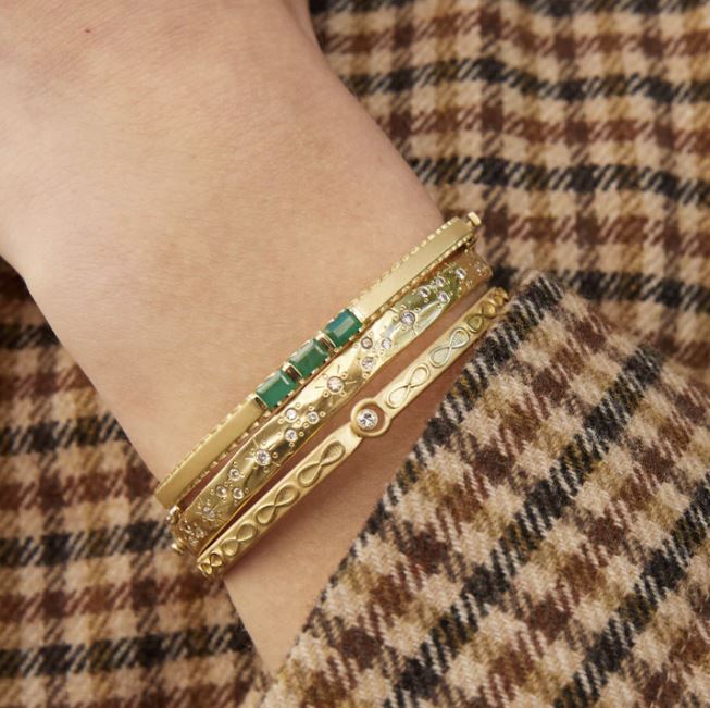 Three in a Row 18K Gold Emerald Bangle