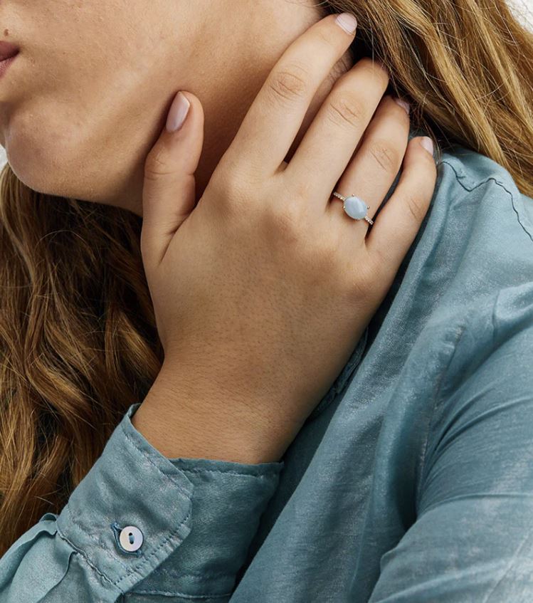 Azure 18K Gold Aquamarine and Diamond Stackable Ring